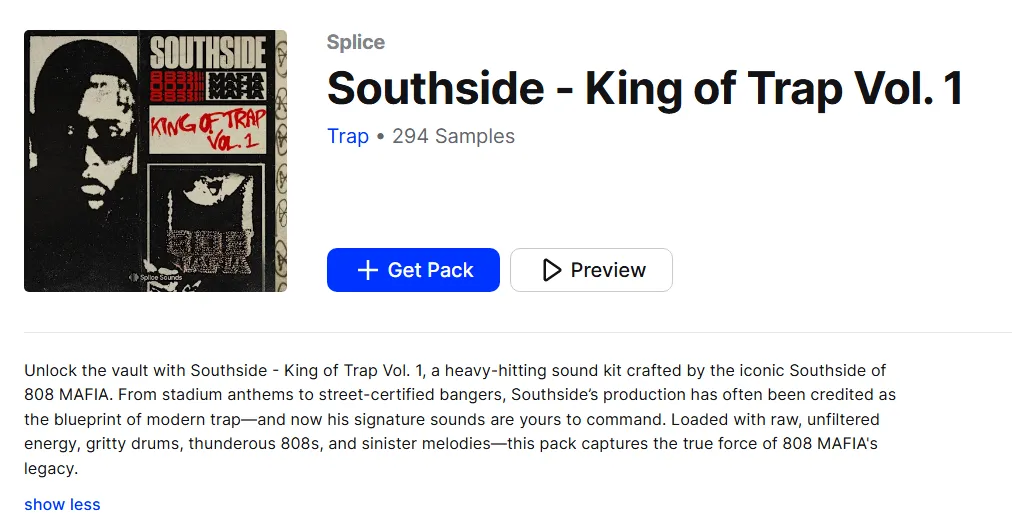 Southside - King of Trap Vol. 1: 294 Signature 808 Mafia Sounds (Splice Exclusive)